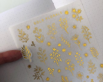Gold florals • Gold foil washi stickers • Flowers • Bullet journaling, organizing, decorating, scrap booking. bujostickers.com