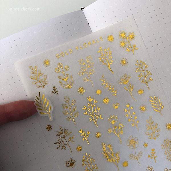 Gold florals • Gold foil washi stickers • Flowers • Bullet journaling, organizing, decorating, scrap booking. bujostickers.com