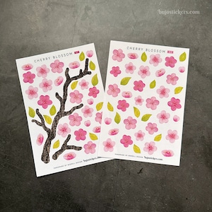 Cherry Blossom stickers • Spring stickers • Pink japanese cherry trees in bloom • Unique pink flower stickers for springtime
