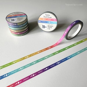 Slim washi tape • Rainbow dots and stripes •  5 mm x 10 m • Spectrum, border, divider masking tape  • bujostickers.com 119