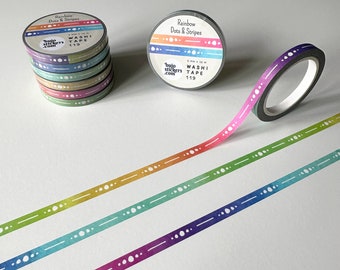 Slim washi tape • Rainbow dots and stripes •  5 mm x 10 m • Spectrum, border, divider masking tape  • bujostickers.com 119