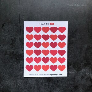 Calcomanías de corazones rojos • Para notas y tarjetas de amor, álbumes de recortes, planificación, decoración, manualidades y diarios. 06