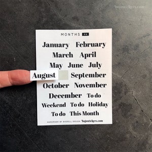 Months stickers 06. Thin matte paper stickers January-December. For bullet journal, bujo, planner, calendar, agenda etc. bujostickers.com