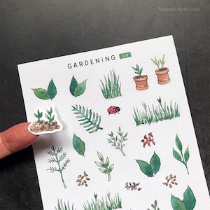 Jardinería 03 • Pegatinas con vegetación, hojas, pasto, plantas, semillas para tu jardín o jardín de ensueño para bujo, tarjetas, álbumes de recortes, cartas.