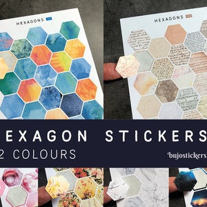 Hexágonos de pegatinas para bujo, planificadores, manualidades y más. Hecho a mano y único en bujostickers.com. Planificar, organizar, elaborar, decorar.