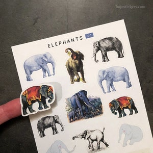 Adesivos de elefante. Decore seu diário, planejador, cartões, diário e outros projetos. Reserva de sucata, arte ou diário de lixo. bujostickers.com