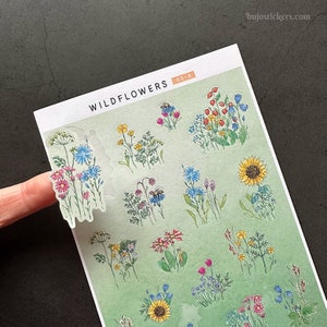 Einzigartige illustrierte Wildblumen Aufkleber für Journaling, Karten, Scrapbooking, Briefe, Bujo, Bullet Journals. Handgemaltes Aquarell mit Blumen.