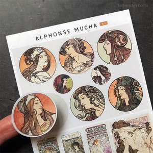 Alphonse Mucha 01 Pegatinas decorativas para bujo, agendas, scrapbooking, cartas, etc. Pegatinas hechas a mano Ilustraciones Art Nouveau y Ephemera