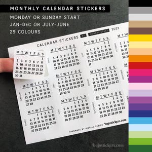 Kalender Sticker für dein Bullet Journal, Kalender, Planer oder Agenda. Montag oder Sonntag Start. 29 Farboptionen. bujostickers.de 50