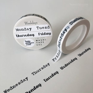 Weekdays Washi-tape • Lettertype typemachine en scriptlettertype • Afplaktape planner • 7 mm x 10 m • bujostickers.com 042