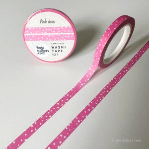 Fita washi rosa • Fita washi fina com pontos brancos • Fita adesiva divisória de borda fina • 5 mm x 10 m • bujostickers.com 121
