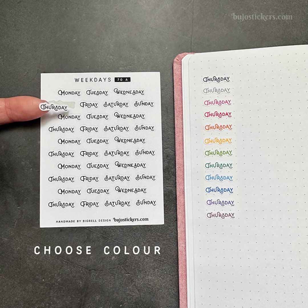 Weekdayto Color Weekday Stickers • Weekly Plans • Vintage Style Font • 14 Color/colour ...