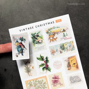 Navidad Vintage 02. Pegatinas para tarjetas, cartas, scrapbooking, bujo, bullet journals, planificación. Ilustraciones retro. bujostickers.com