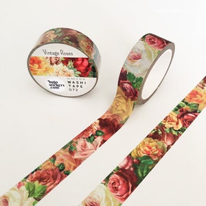 Vintage Roses Washi tape • Rode, gele, witte en roze bloemen • Art • Decoratieve masking tape • 15 mm x 10 m • bujostickers.com 072