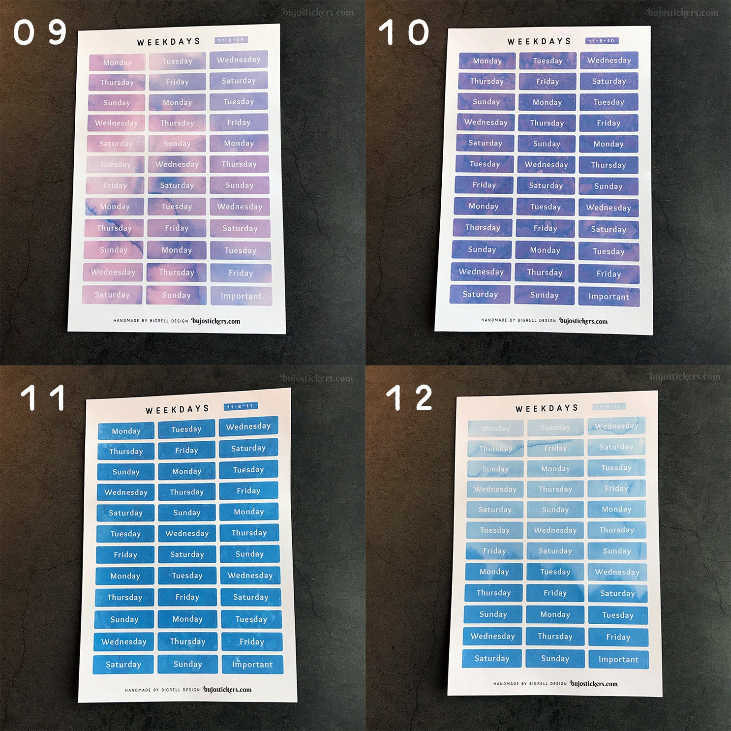 Weekday Stickers 11 • 20 Watercolor Options. Paper Stickers for Bullet ...