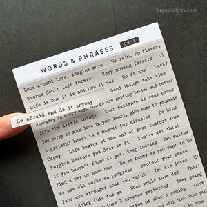 Words & phrases stickers. Quote stickers. Typewriter font Positive sayings. Stickers for journaling, scrap booking and paper crafting. 03B