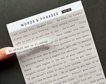 Words & phrases stickers. Quote stickers. Typewriter font Positive sayings. Stickers for journaling, scrap booking and paper crafting. 03B