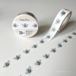 Happy Bees Washi tape • Cute animal tape • Pollinator Decorative masking tape • 15 mm x 10 m • bujostickers.com 110