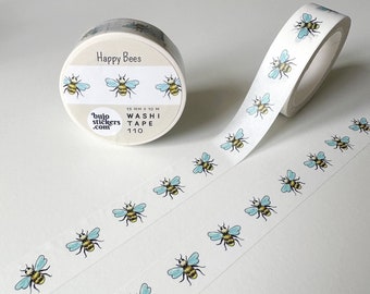 Happy Bees Washi tape • Cute animal tape • Pollinator Decorative masking tape • 15 mm x 10 m • bujostickers.com 110