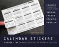 Monthly calendar stickers for one year. Monday or Sunday start. English, Swedish, Spanish, French, German. For bujo, planners & tracking. product logo