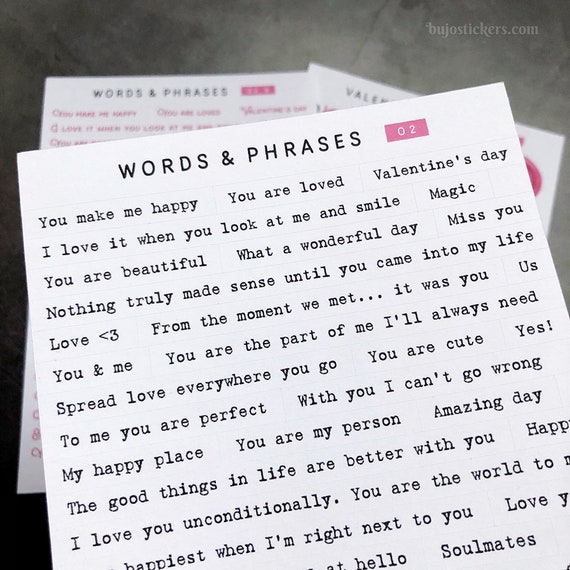 Words and Phrases Stickers 02. Love, Romance & Valentine's Day. Choose  Font. Quote Stickers for Journaling, Scrapbooking, Decor and Crafts. 