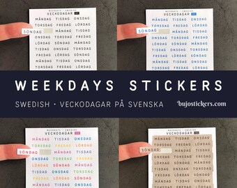 Weekdays in Swedish. Veckodagar på svenska. Functional stickers for bujo, bullet journal, planner, calendar, etc. 07-10 bujostickers.com