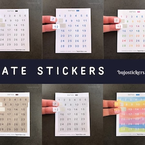 Date stickers 1-31 for bullet journals, bujo, calendars, planners etc. Numbers 1-31. Thin matte paper stickers. bujostickers.com 08-13