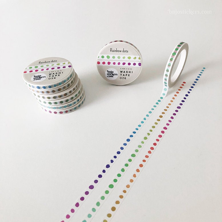 Schmales Washi Tape • Regenbogen Punkte • 5 mm x 10 m • bujostickers.com 026