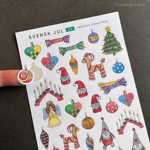 Adesivos de Natal suecos. Decorações, ornamentos, castiçal. Jul, yule. Cartão fazendo bujo bullet journaling diário artesanato criar fofo