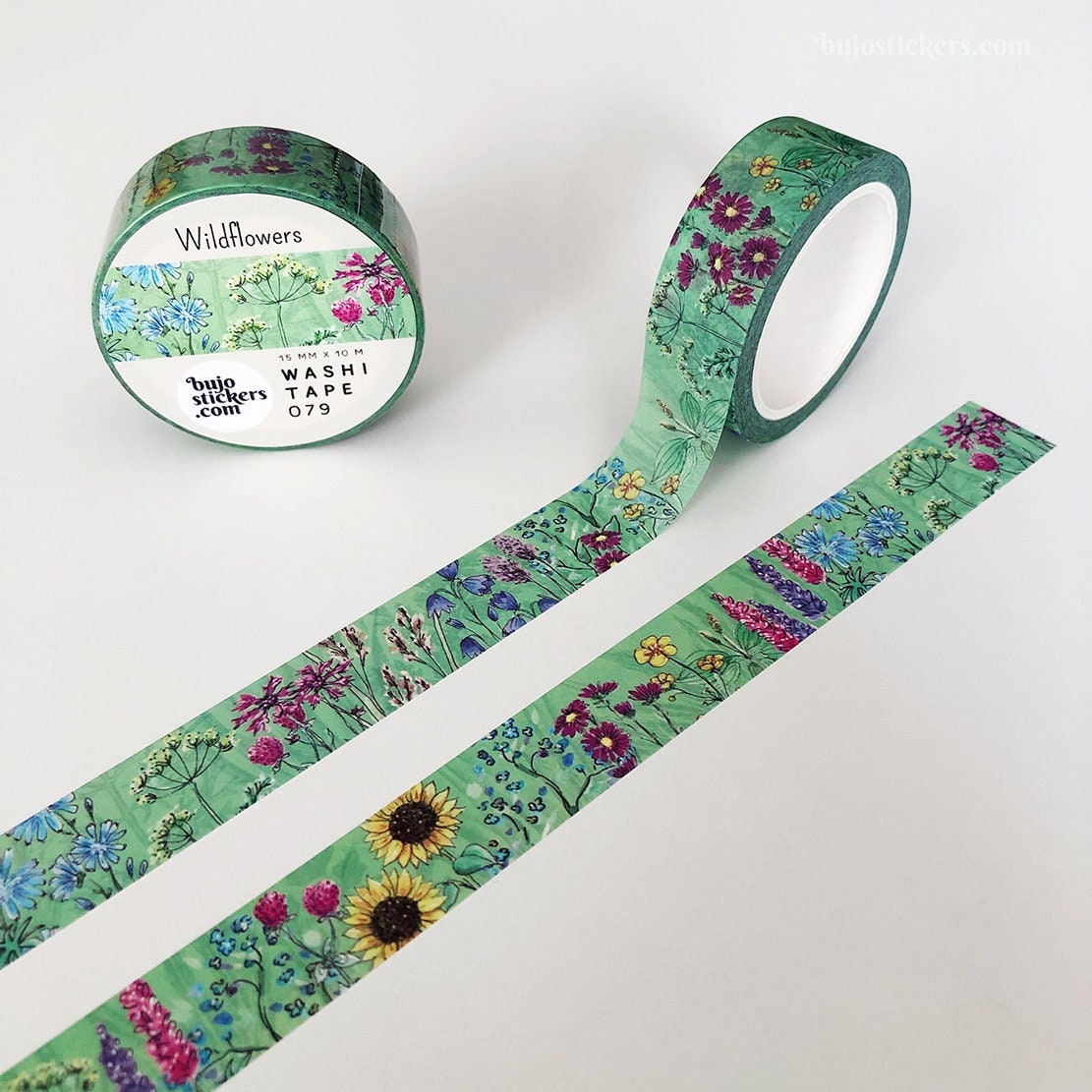 Washi tape Wildflower Meadow • Garden, nature and summer tape • Decorative masking tape • 15 mm x 10 m • bujostickers.com 079