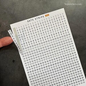 Datumremsor 11 • passar 5 mm rutnät och mer • Funktionella sifferklistermärken för bullet journaling och planerare. Siffror 1-31 på varje remsa, enkelt!
