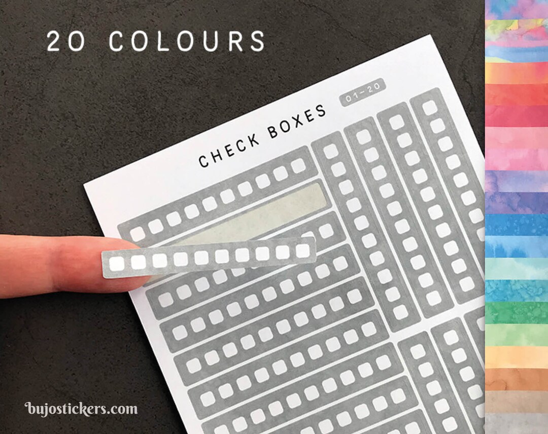 Check Boxes • Sticker Strips With 10 Checkboxes • 20 Color Options ...
