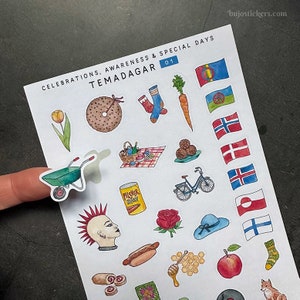 Naklejki na uroczystości, podnoszenie świadomości i dni specjalne • Temadagar 01 • Bujo, planer, dziennik, pamiętnik, karty, scrapbooking, listy, rękodzieło.