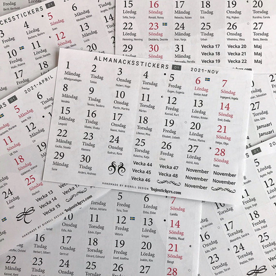 Swedish Calendar Stickers Almanacksstickers 01 Med Etsy