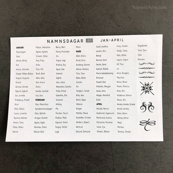 Valdem Calendrier 2023 Swedish Name Day Stickers Svenska Namnsdagar For Bullet | Etsy Uk