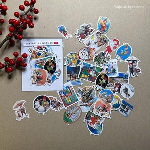 Natal Vintage Jenny Nyström. 32 adesivos cortados com aba de fácil remoção. Yule, jul, tomte, gnomo. Scrapbooking, cartões, artesanato, diário
