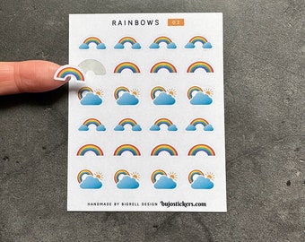 Regenboogstickers • wolken zon regen Spectrum-pictogrammen • knutselspullen • journaling plakboek kaarten maken brief • bujostickers.com 02