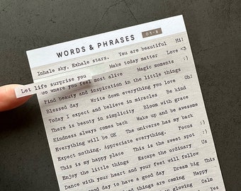 Words & phrases stickers. Quote stickers. Typewriter font Positive sayings. Stickers for journaling, scrap booking and paper crafting. 01B