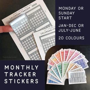 12 Monatskalender Sticker für ein Jahr. Schreiben Sie Ihre eigene Überschrift. Montag oder Sonntag Start. bujo Planer Zeitschriften Bullet Journaling