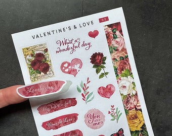 Valentine's & Love 02 • Romantic stickers with hearts, roses, quotes and script for love notes, letters, memory keeping and journaling!