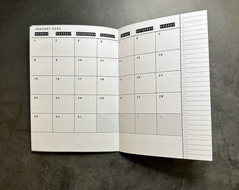 Dated Monthly calendar 2025 or 2024 • Traveler&#39;s Notebook B6 size booklet insert refill • 20+ cover options and 3 paper choices.