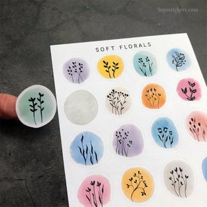 Pegatinas florales suaves para tarjetas, cartas, diarios de viñetas, manualidades, etc. Hecho a mano en papel adhesivo mate fino. bujostickers.com
