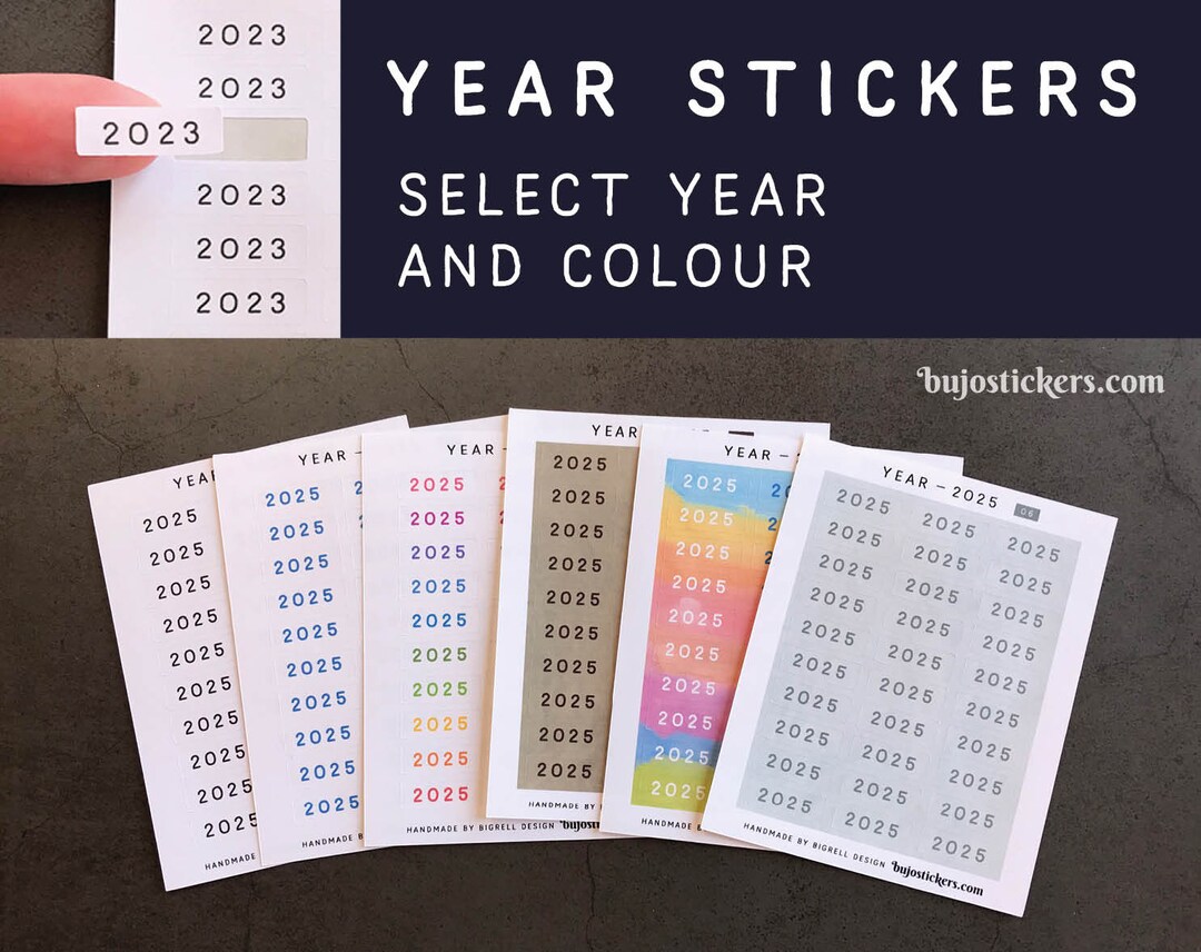 Year Stickers for Bullet Journals, Bujo, Calendars, Planners Etc. Year
