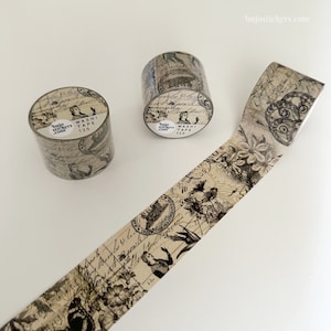 Vintage Grunge Washi tape • Collage, postzegels beige retro, oude stijl, Ephemera • Decoratieve afplaktape • 35 mm x 10 m • bujostickers.com 135