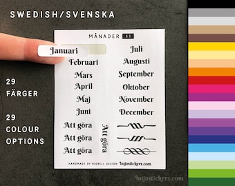 Månader Januari-December på svenska. Swedish months. 29 color options. Bujo, bullet journal, planner, calendar, agenda. bujostickers.com  53