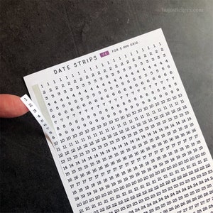 Date Strips 06 • fits 5 mm grid and more • Functional number stickers for bullet journaling and planners. Numbers 1-31 on each strip, easy!