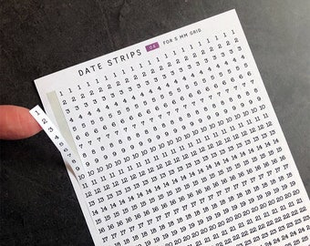 Date Strips 06 • fits 5 mm grid and more • Functional number stickers for bullet journaling and planners. Numbers 1-31 on each strip, easy!