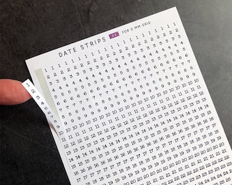 Date Strips 06 • fits 5 mm grid and more • Functional number stickers for bullet journaling and planners. Numbers 1-31 on each strip, easy!