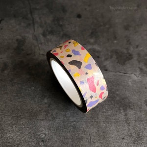 Terrazzo Goldfolie Washi Tape • Klassisches Muster in gold, lila, koralle, beige • Vergoldetes Masking Tape • 15 mm x 10 m • bujostickers.com 099