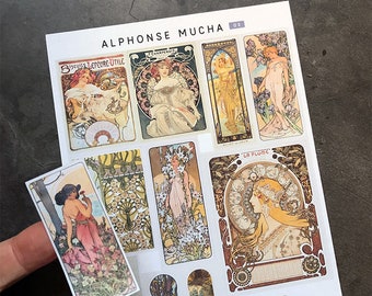 Alphonse Mucha 02 Decorative stickers for bujo, planners, scrapbooking, letters etc. Handmade stickers Art Nouveau illustrations & Ephemera